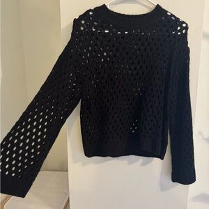 H&M Black Open-Knit Crew Neck Sweater